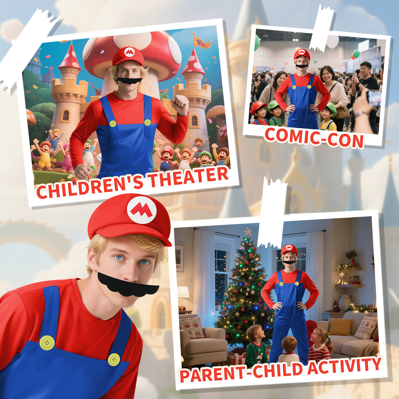 Halloween Super Mario Costume and Luigi Fancy Dress Plumber Bros Complete Set