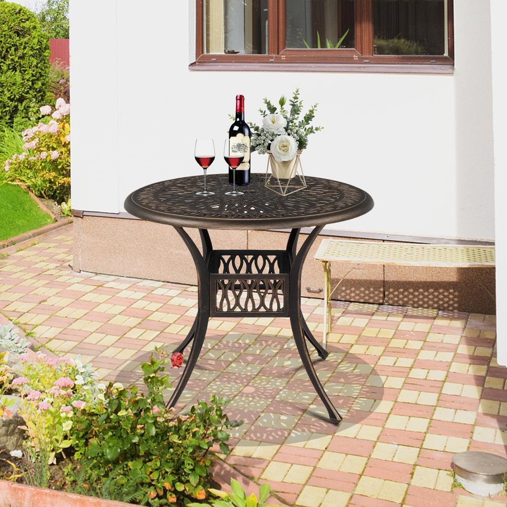 Outdoor Patio Cast Aluminum Dining Bistro Conversation Table with Umbrella Hole