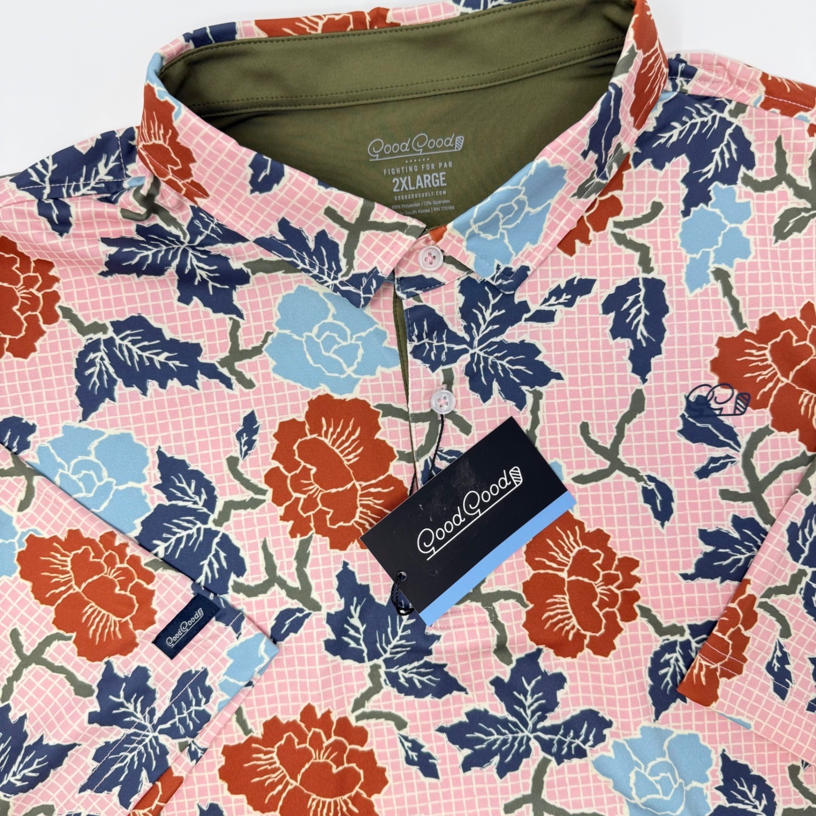 Good Good Golf Pink Canyon Polo Shirt Mens 2XL Floral Print Short Sleeve NEW