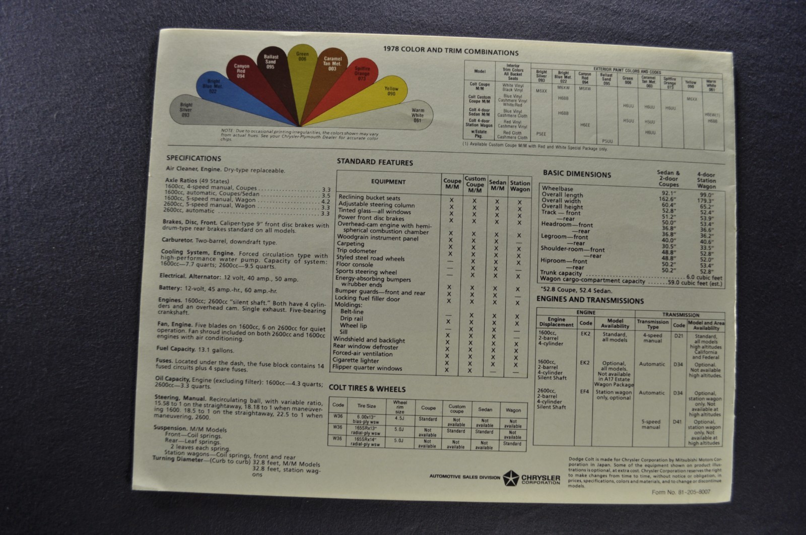 1978 Dodge Colt Brochure Coupe Sedan Wagon Mitsubishi Excellent Original 78