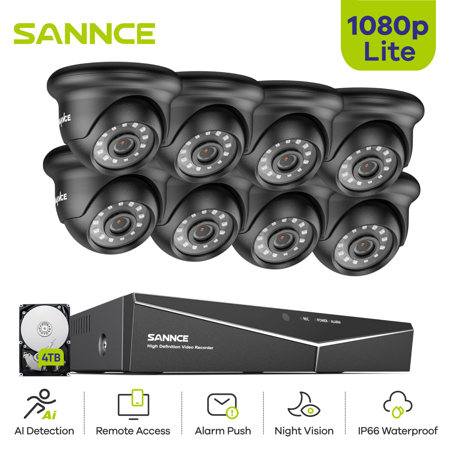 SANNCE 5in1 8CH DVR 1080P Security Camera System CCTV Outdoor EXIR Night Vision