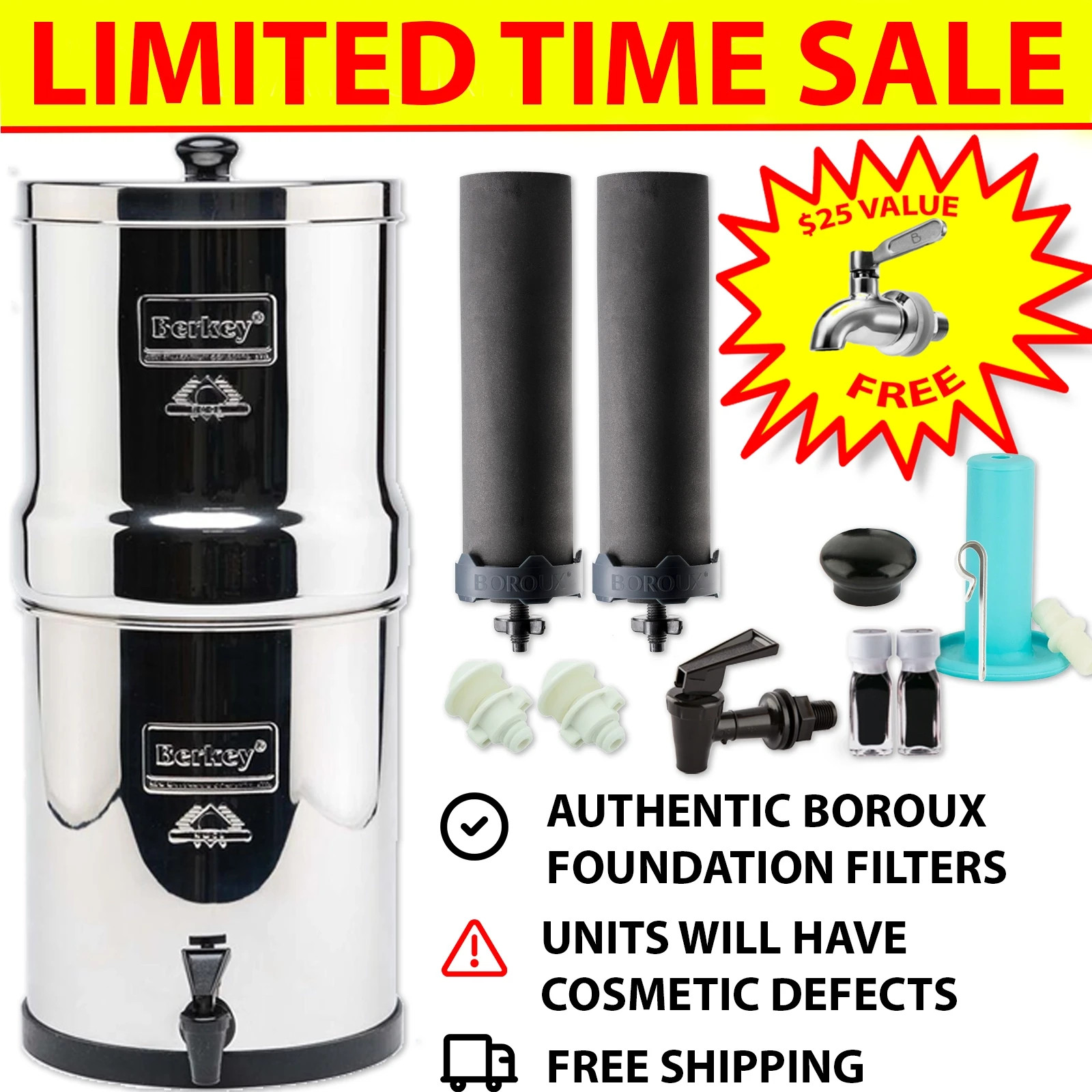 BLEMISHED Berkey Water Filter System & Certified Boroux Foundation Black Filters