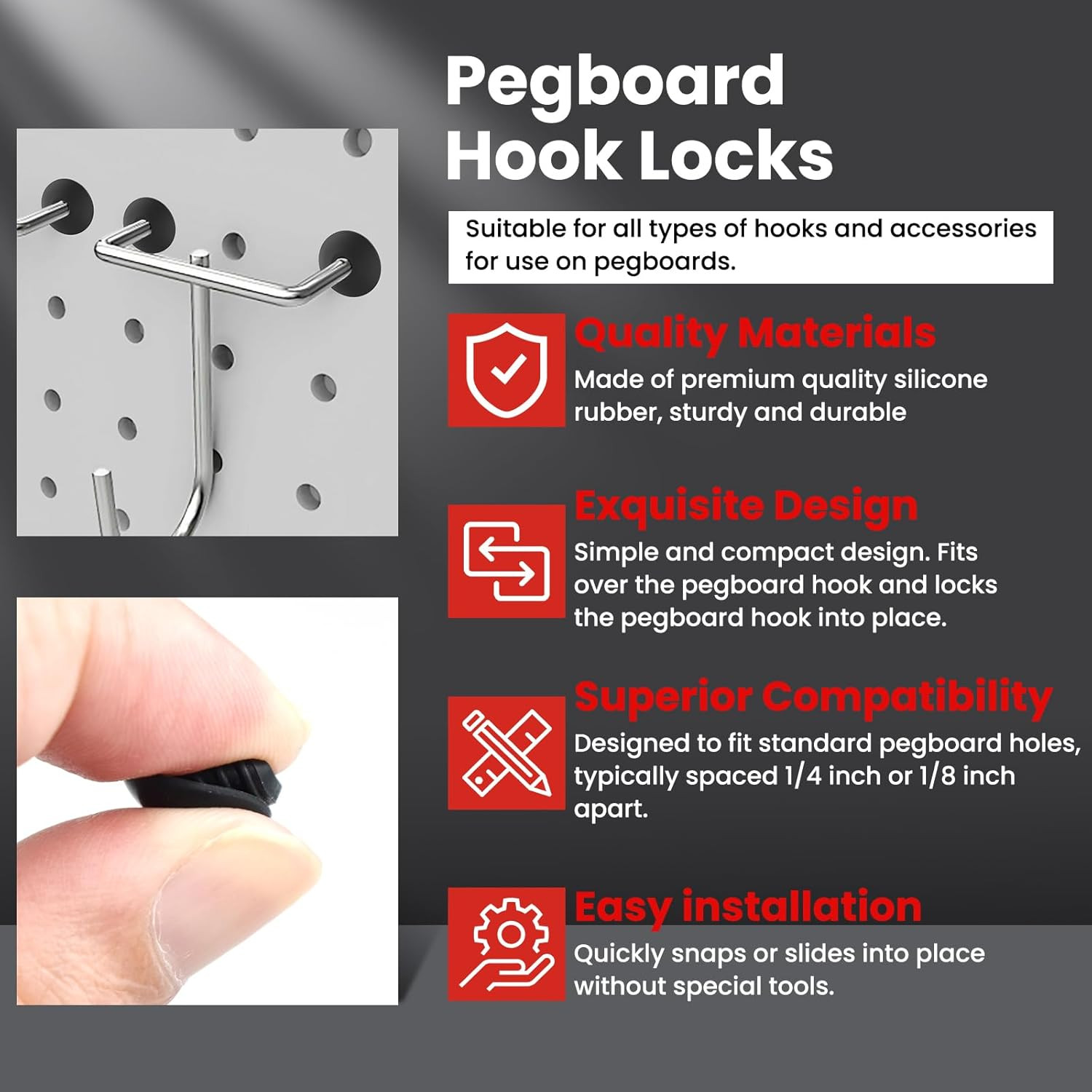 100Pcs Pegboard Hook Locks, Peg Board Locks Stoppers Fit for 1/4 Inch Peg Board