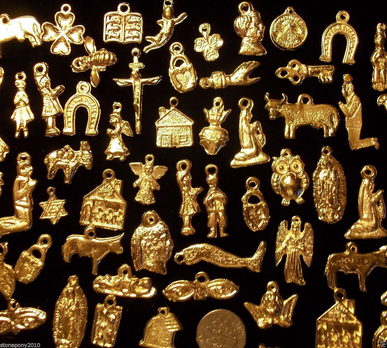 100 Milagro Charms Mexican Folk Art GOLD Good Luck Miracle Lot