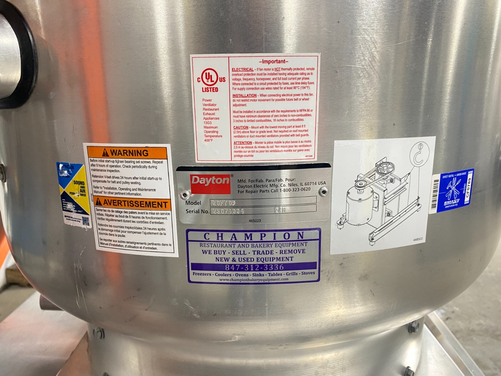 Exhaust Fan/ New Dayton 20FT09 Upblast Fan/ 115/208/230V/ 1 Phase