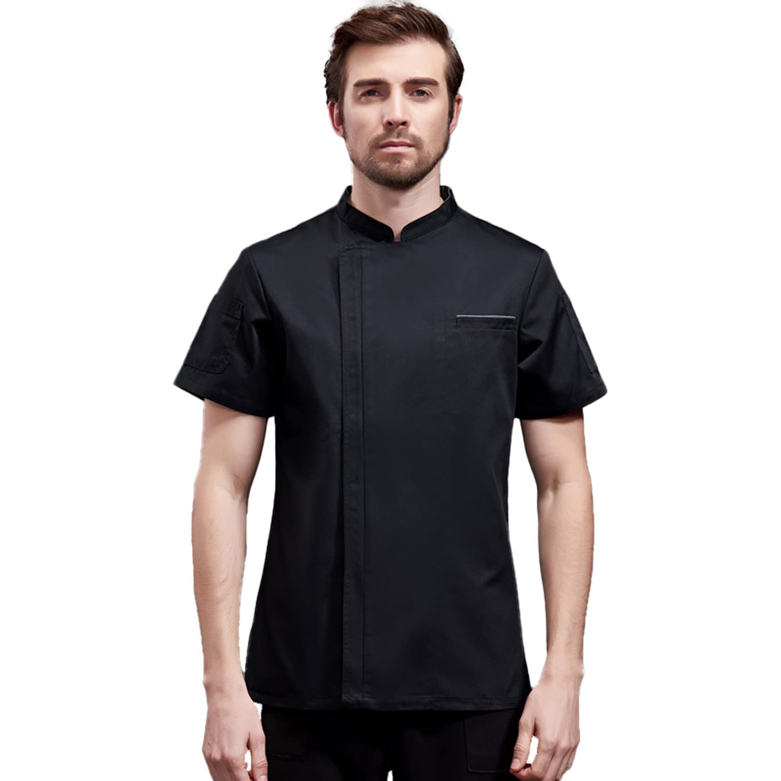 Unisex Zipper Chef Coat Short Sleeve Multi-Pockets Chef Jacket Back Mesh Chef...