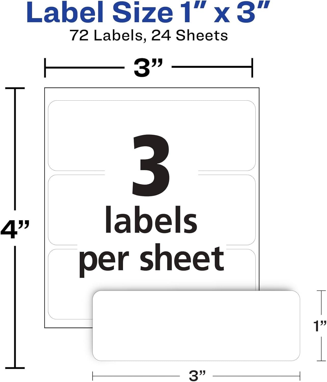 Avery Multi-Use Removable Labels, 1" x 3", White, Non-Printable, 72 Count (6728)