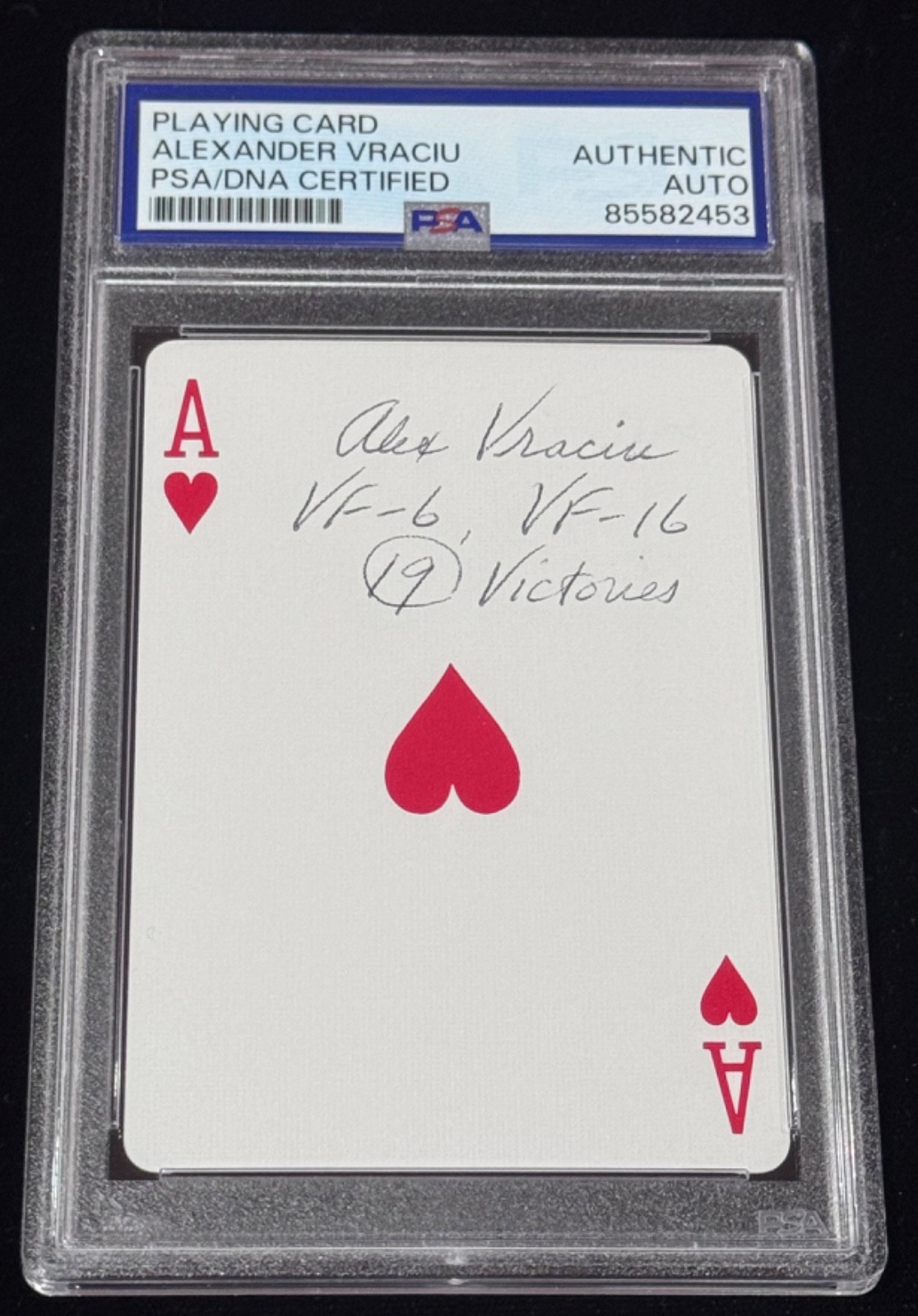 Autographed Alex Vraciu WWII Fighter Pilot 19 Victories Signed Ace Card Auto PSA