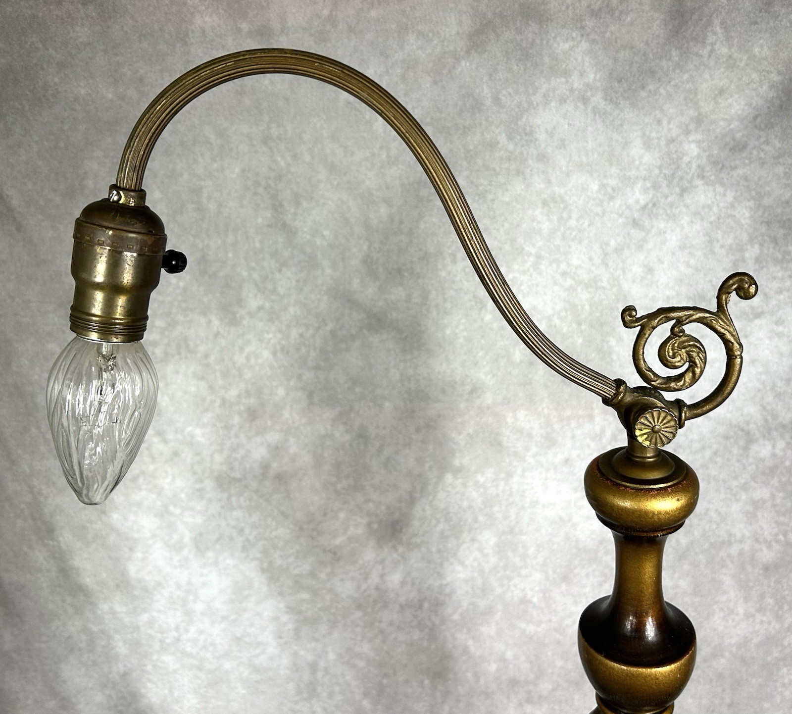 Antique Art Deco Floor Lamp Bridge Arm Unique Painted Wood Column Cast Iron 5 Ft