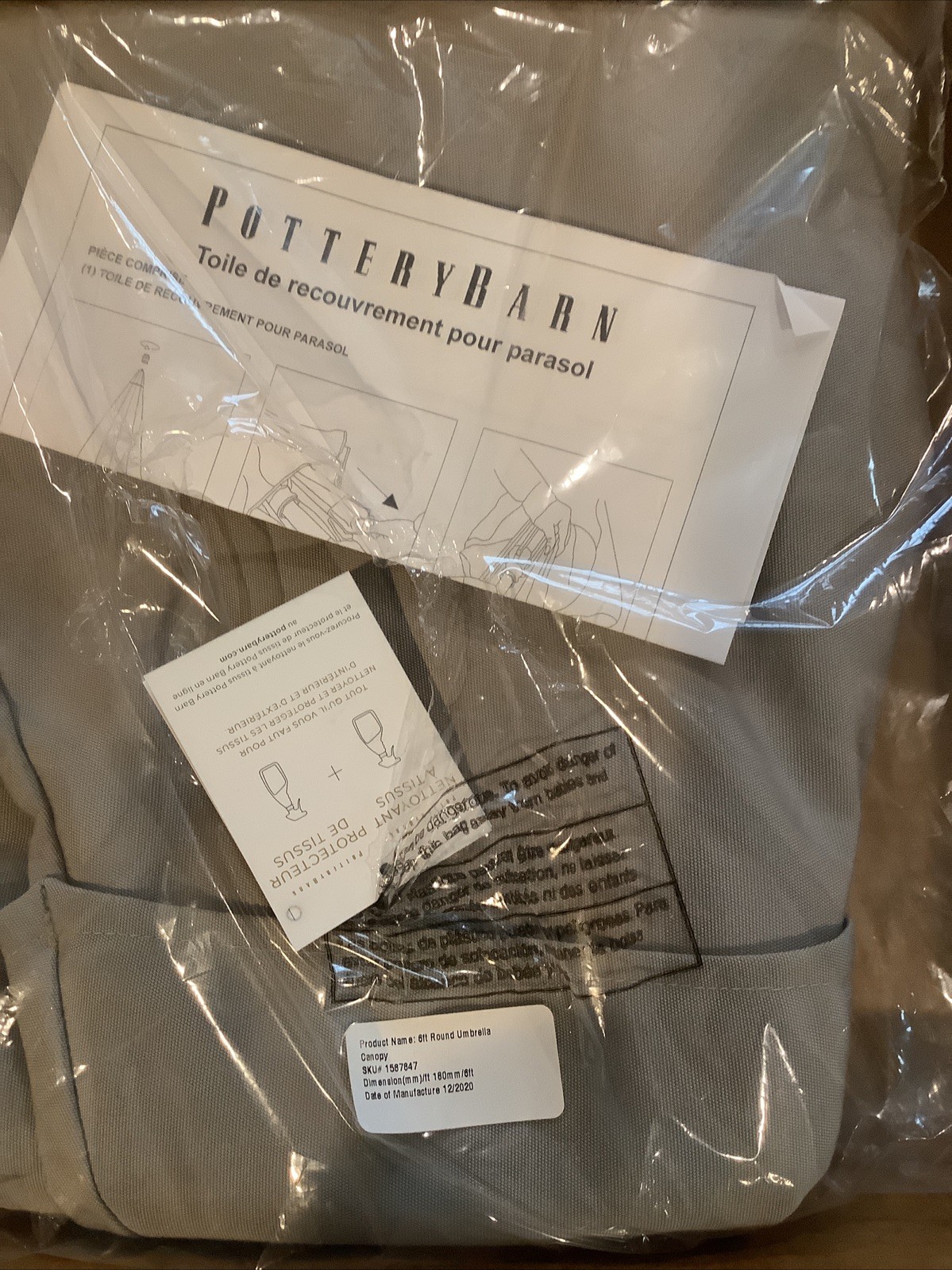 Pottery Barn Replacement Umbrella Canopy Canvas 6 ft Cadet Gray #6930