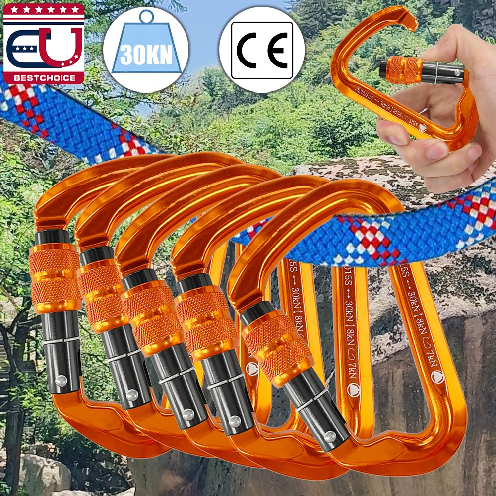 1-5 PCS 30KN Carabiner Twist Gate Screw Locking Aluminum D Ring Rock Climbing