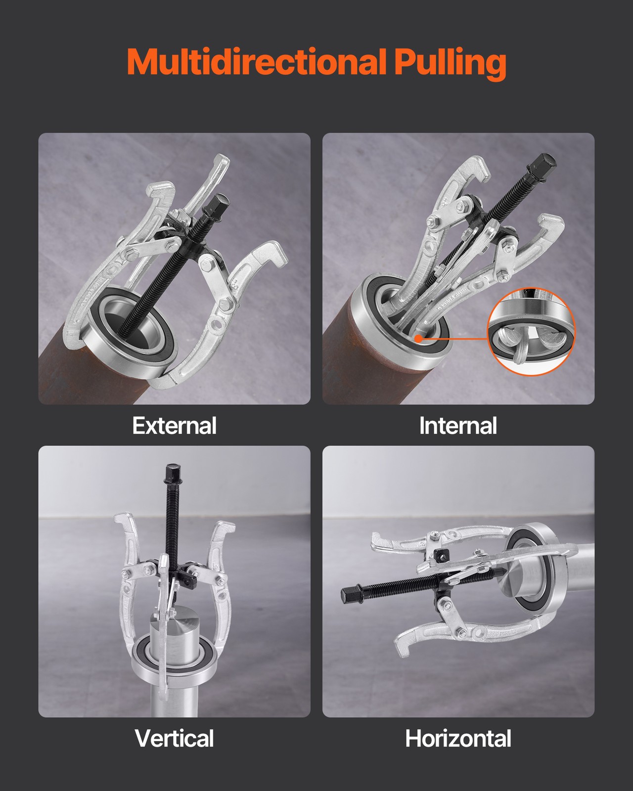 VEVOR 4Pcs 3 Jaw Gear Puller Set Gear Pulley Bearing Puller 3 in/4 in/6 in/8 in