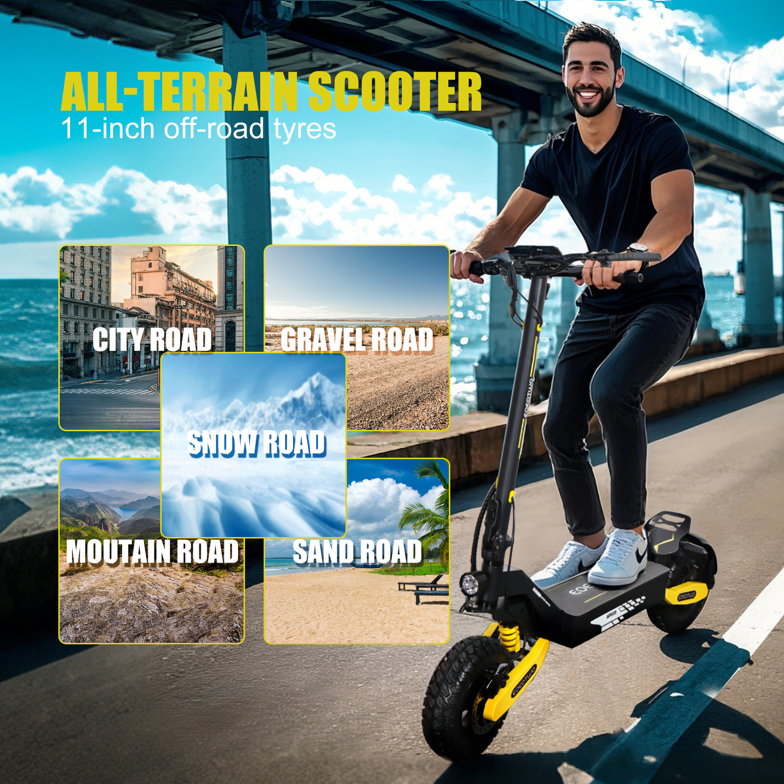 1200W Electric Scooter for Adult 48V13AH 28MPH 11'' Off-road Commuting E-Scooter