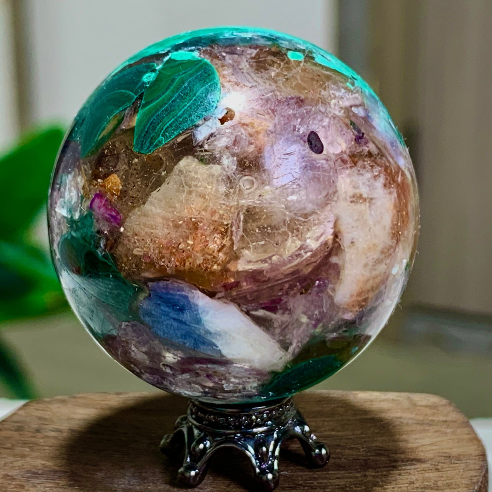 79G Newly discovered rare malachite purple mica symbiotic sphere restoration