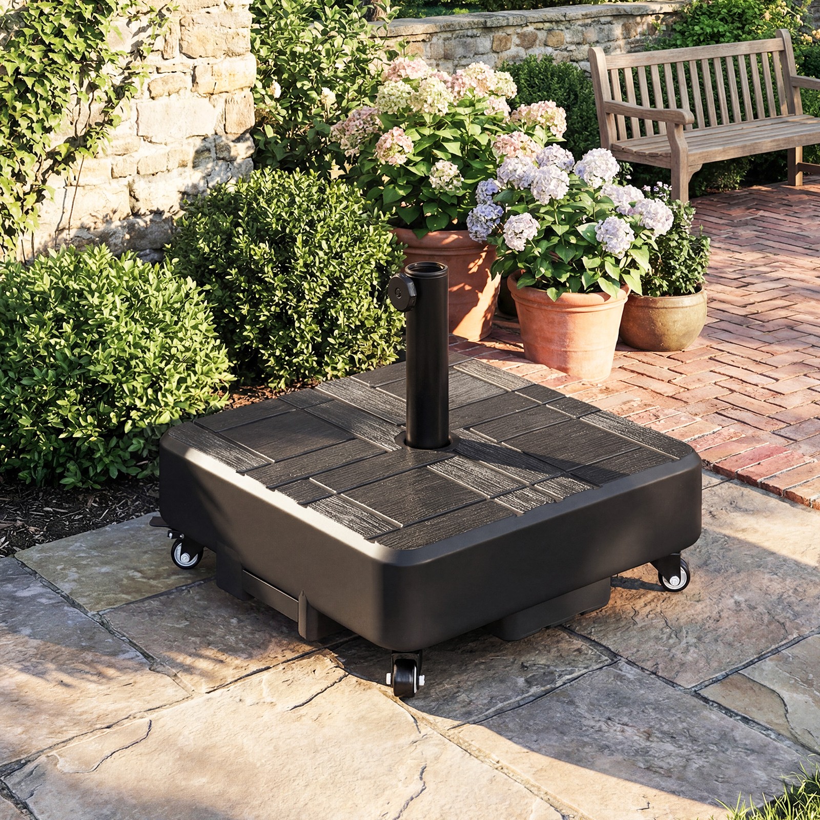 Patio Umbrella Base with Wheels, Heavy Duty Outdoor Umbrella Stand Holder