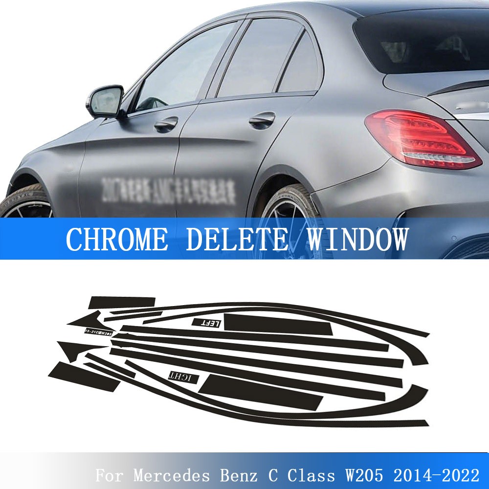 Glossy Black Chrome Delete Window Trims For Mercedes Benz C Class W205 2014-2022