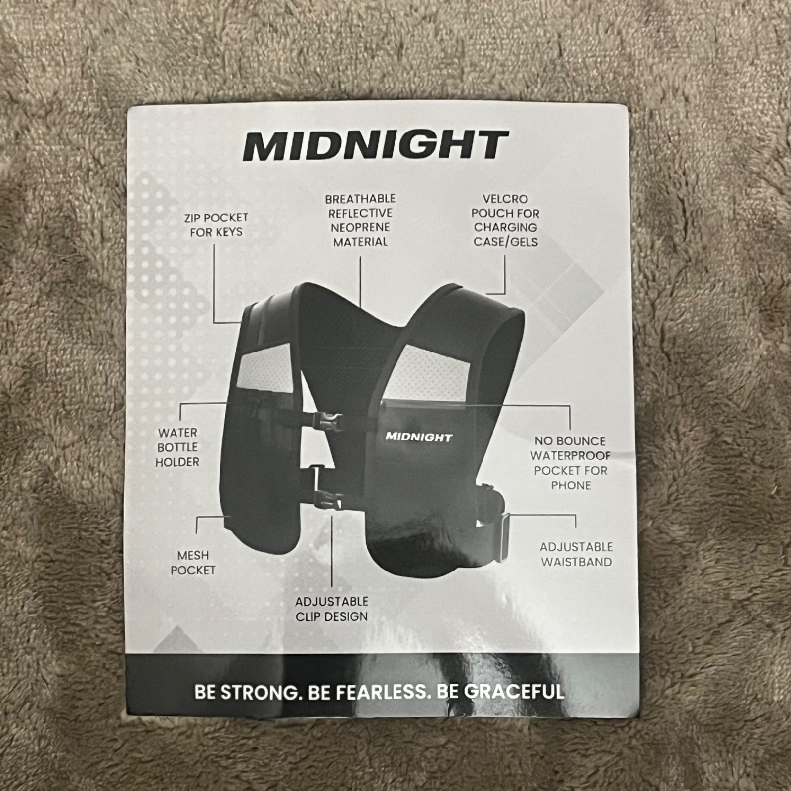 Reflective Water-Resistant Running Vest w/7 Pockets Phone Holder Size M/L night