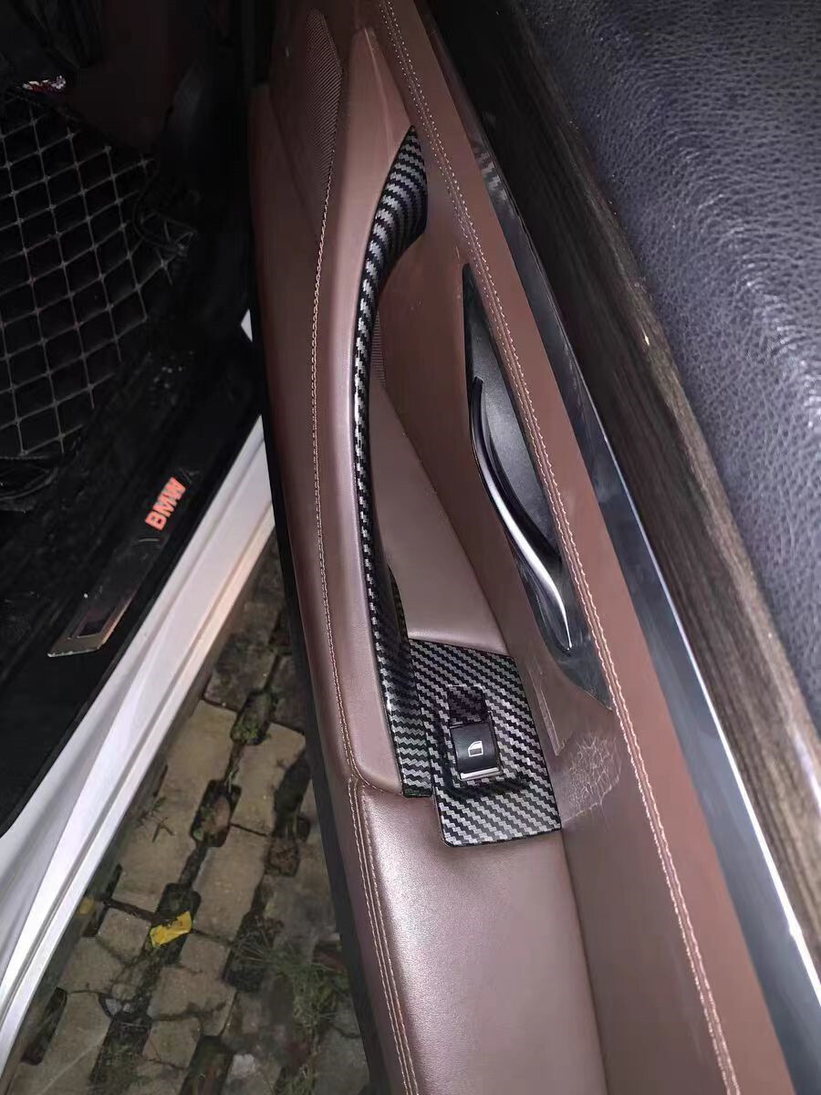 Inner Door Panel Handle Pull Trim Cover For BMW F10 F11 520i 528i Carbon Fiber