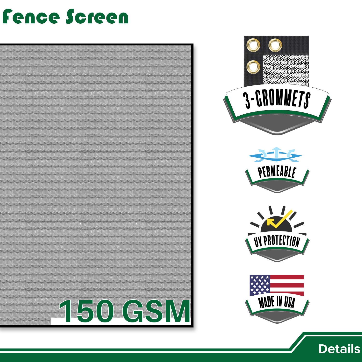 4' 5' 6' 8' tall Fence Privacy Screen Shade Cover Windscreen Mesh Garden-Grey