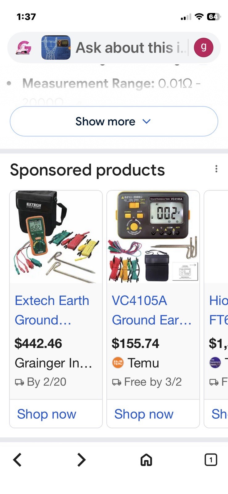 Eterne VC4105A Digital Earth Resistance Tester LCD Display Auto-Ranging