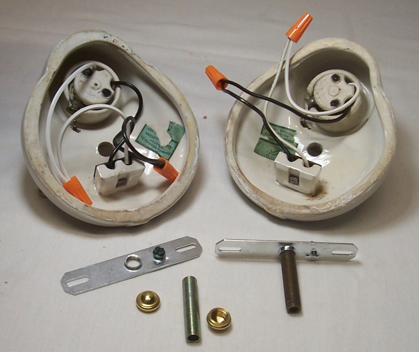 Antique Porcelain Sconce Pair Vtg Light Fixture Ceramic Art Deco Wired USA #F21