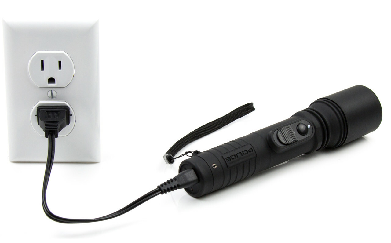 POLICE Stun Gun 305 Max Volt Self Defense Rechargeable LED Flashlight Black