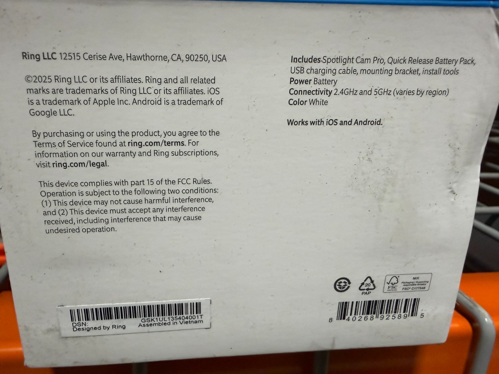 Spotlight Cam Pro, Battery with 2K Video and Ring Vision - White