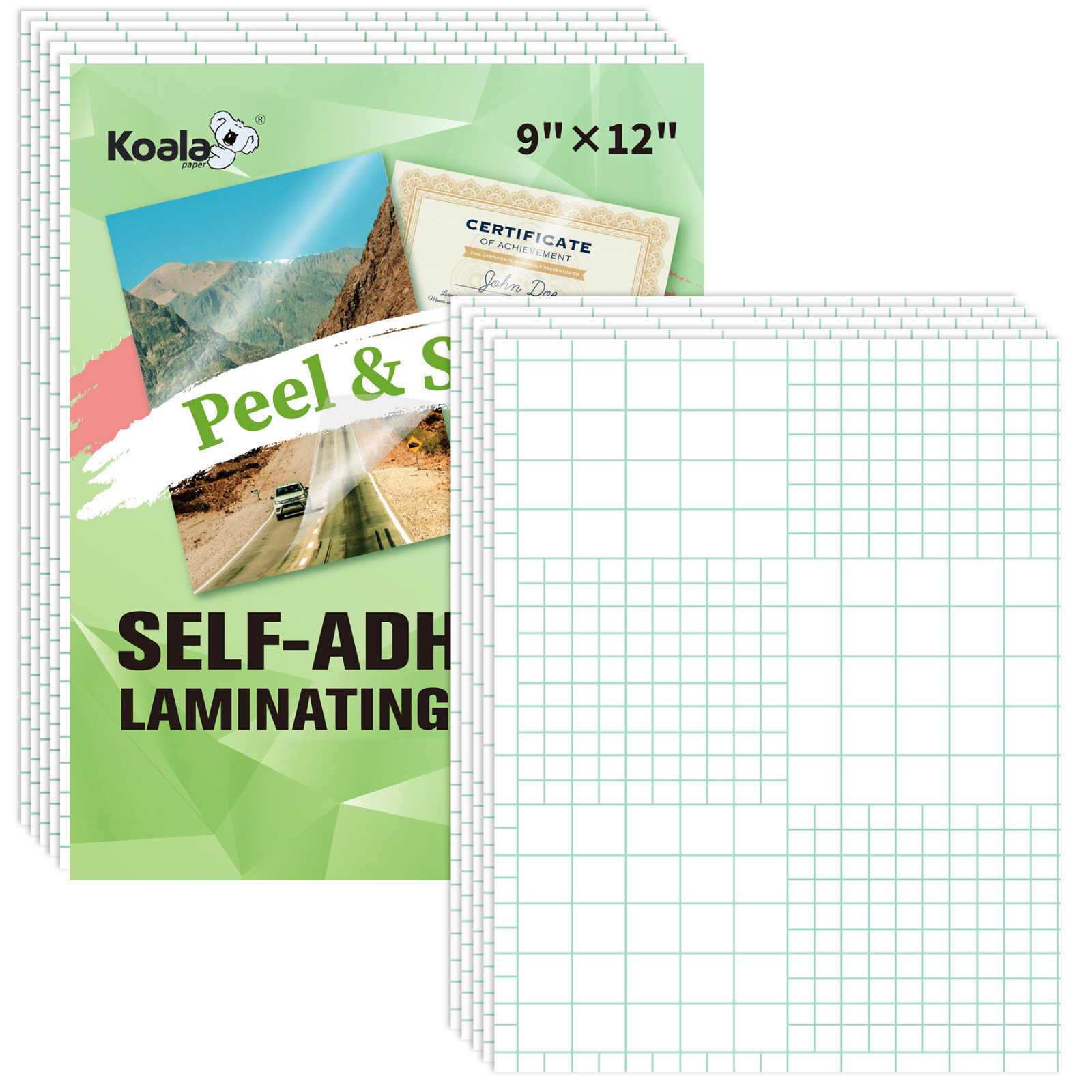 Koala Self-Adhesive Laminating Sheets 9"x12" Clear Cold Laminating Sheets 5PK