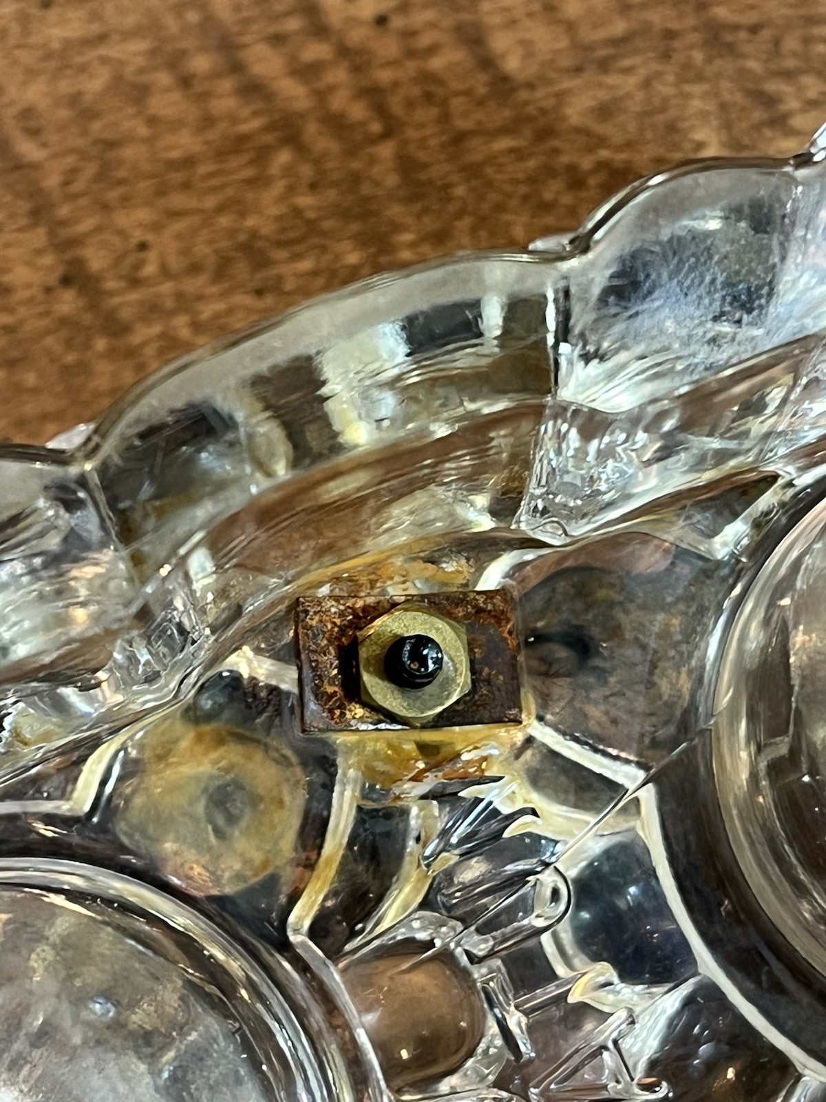 Antique "Tatum" Double Inkwell Pressed Glass w/Cast Iron Swivel Lids 1878-1900