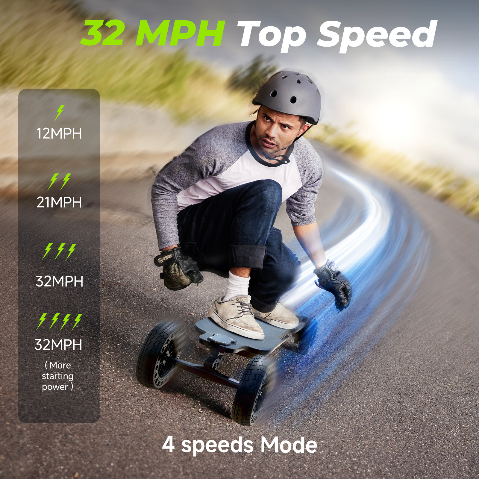 Electric Skateboard Longboard 3000W 32 MPH W/ Ambient Light & Remote Control US