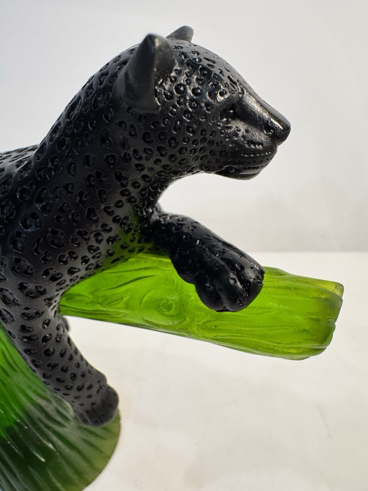 Daum Pate De Verre Black Panther On Emerald Green Tree Gorgeous And Perfect!