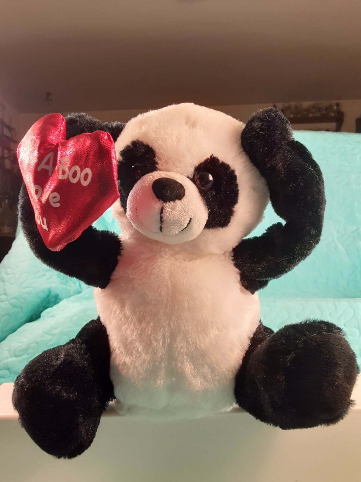 PANDA BEAR Peek A Boo I Love you Battery Operated Plush Arms & Ballown Move