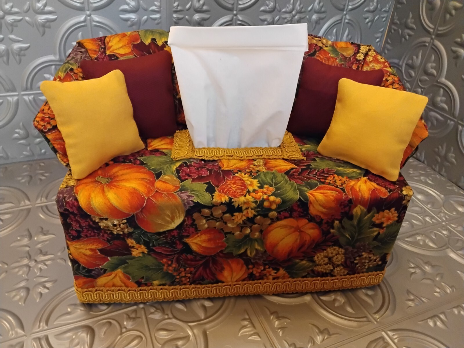 Harvest Patterned Fabric Sofa Tissue Box Cover New Hand Made free tissues