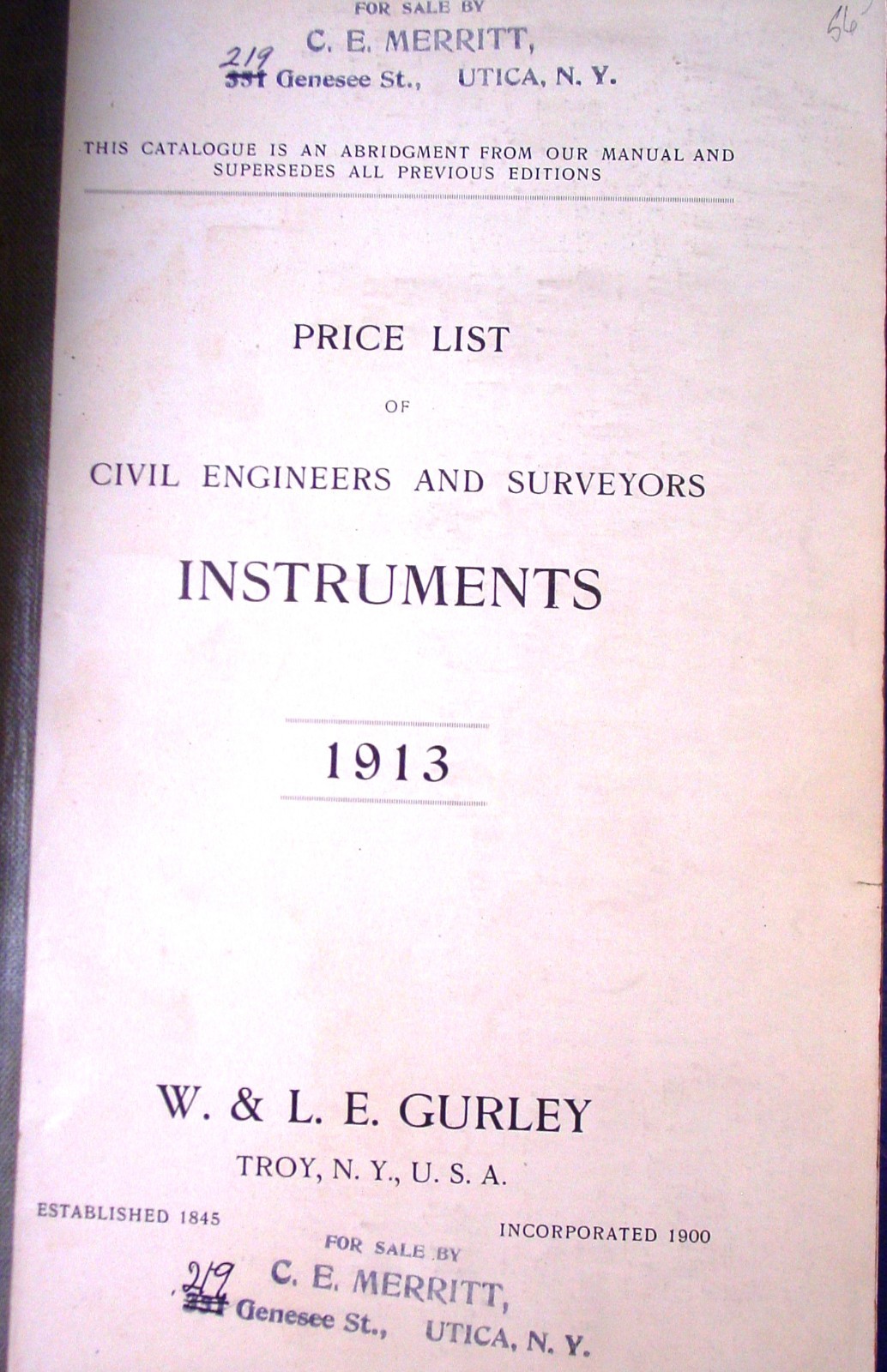 1913 Gurley Engineering Surveying & Drafting Insts. Catalog