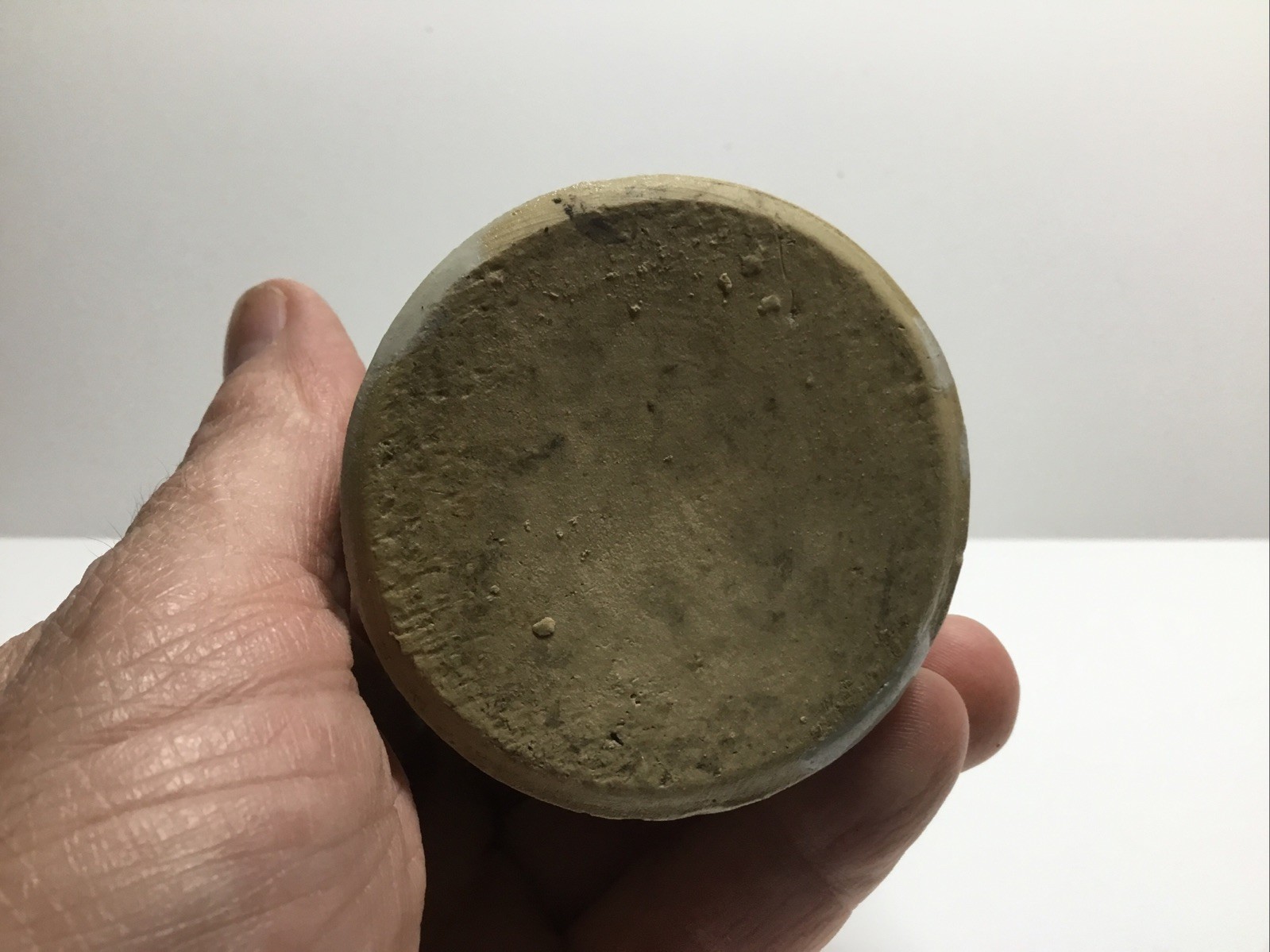 Antique Cream Colored Stoneware Polish Bottle. 4 5/8 Inches.