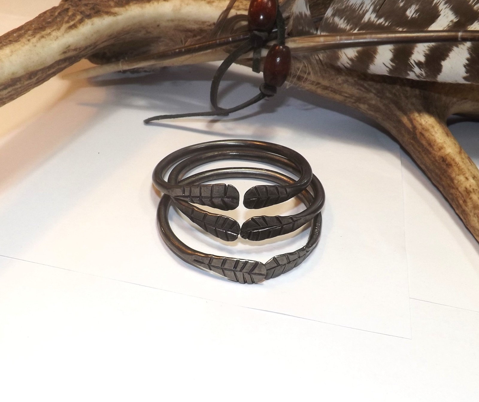 Set of 3 Hand Forged Iron Bangle Bracelets, Small, New