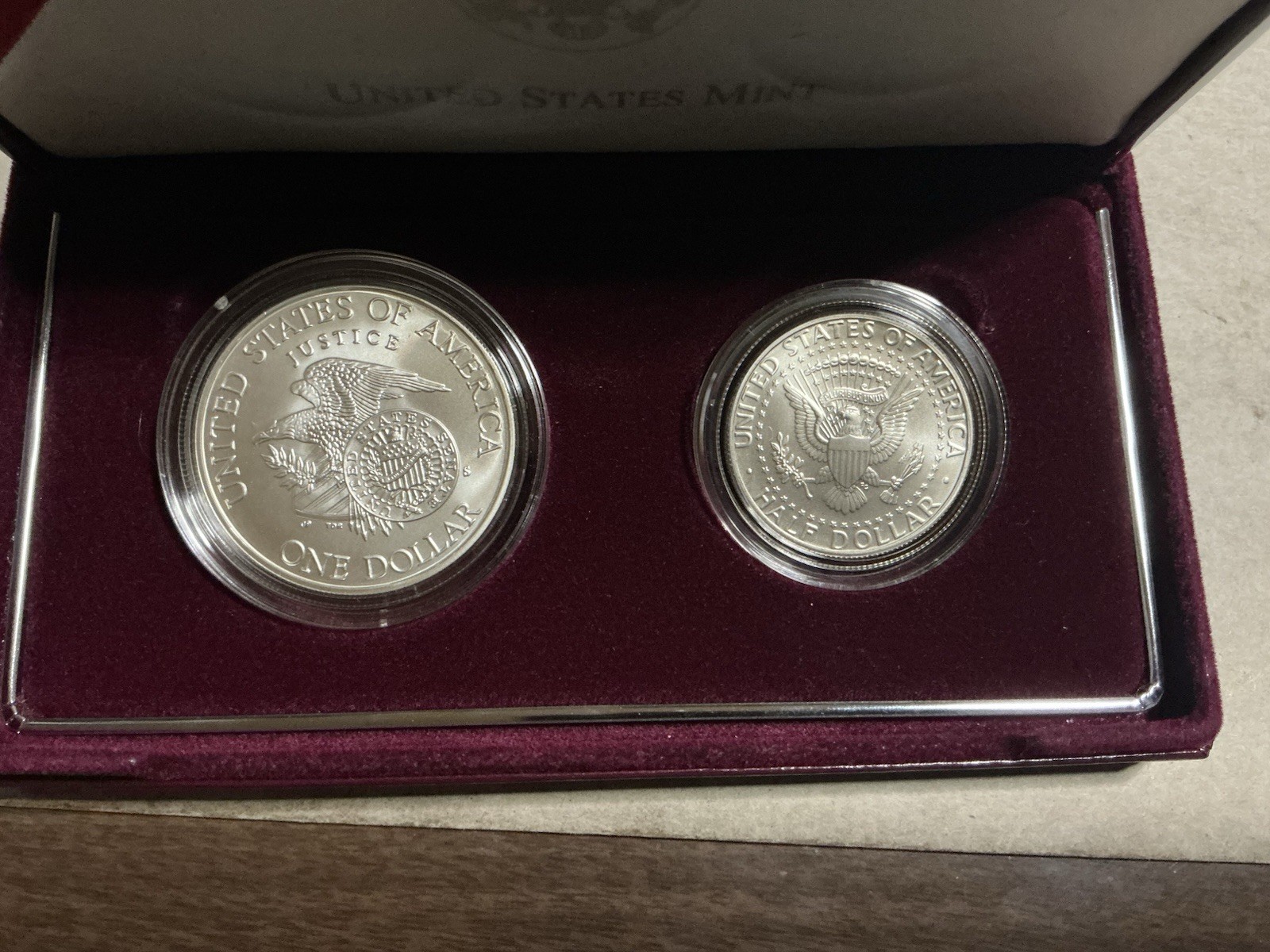 1998 US Kennedy Collectors Set Uncirculated Silver Dollar & Half Commemorative