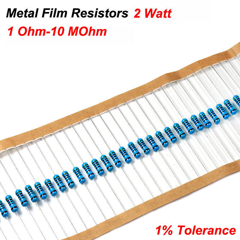 2W Metal Film Resistors 2 Watt 1% Tolerance 1 Ohm-10 MOhm Pack: 20/ 60/100/300