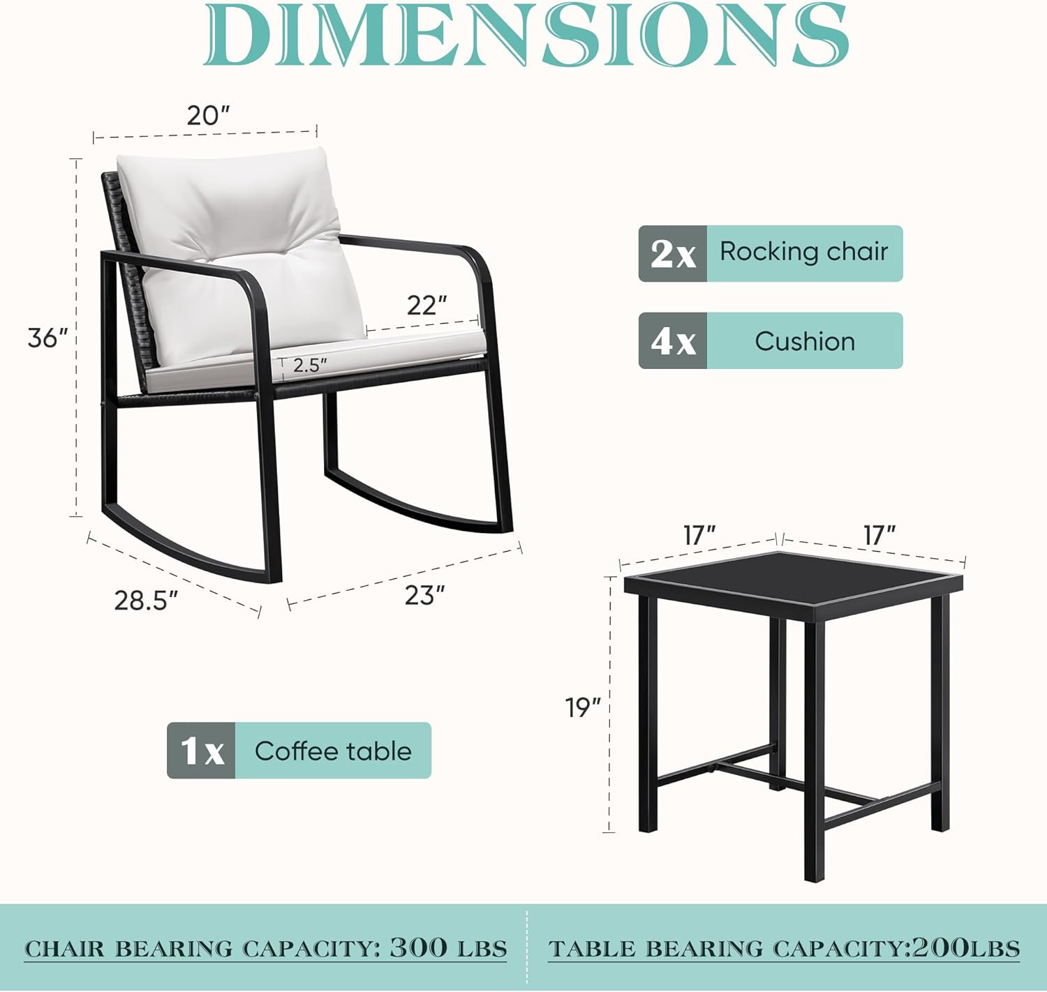 3 Pieces Rocking Wicker Bistro Set, Patio Outdoor Furniture Conversation Sets wi