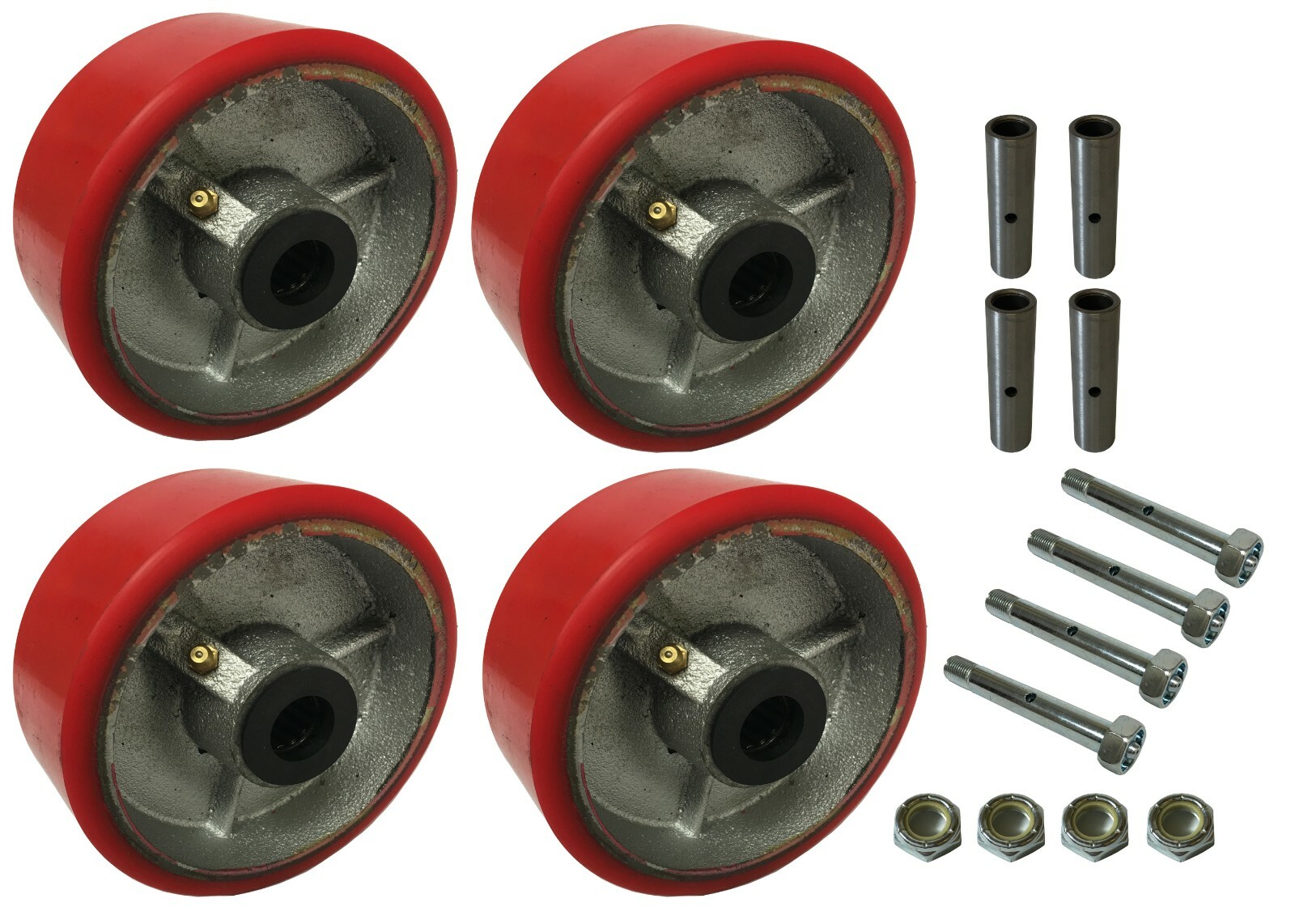 4 Heavy Duty Caster Wheels Set 4" 5" 6" 8" Poly on Cast Iron Wheels Set