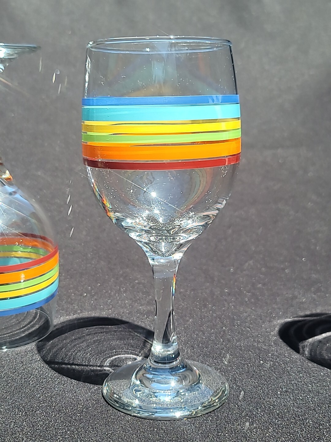 Set of 4 Vintage Libbey Mambo Fiesta Striped Summer Wine Glasses Goblet Rainbow