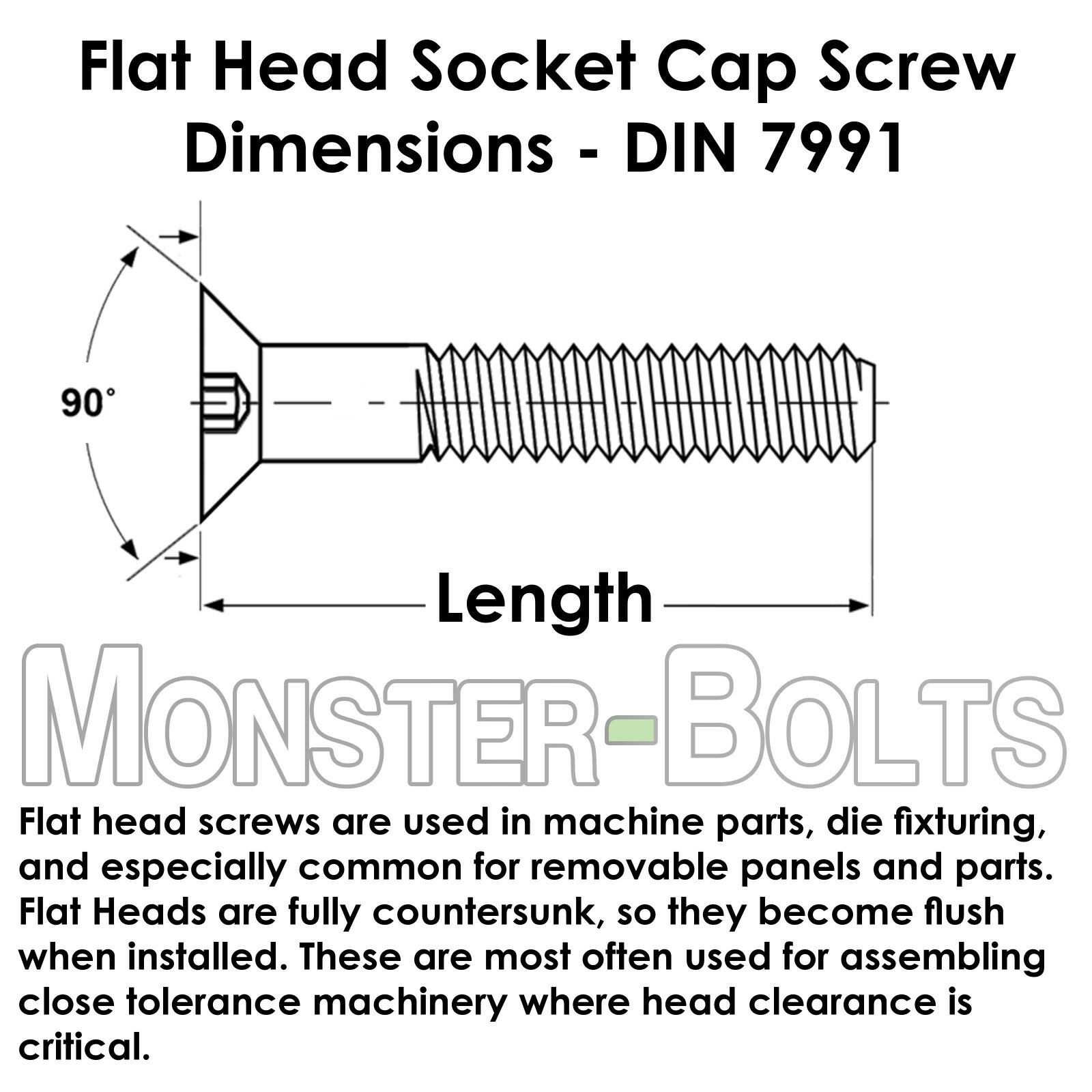 M6 Stainless Steel Flat Head Socket Cap Screws A2, Metric DIN 7991 1.0 Coarse