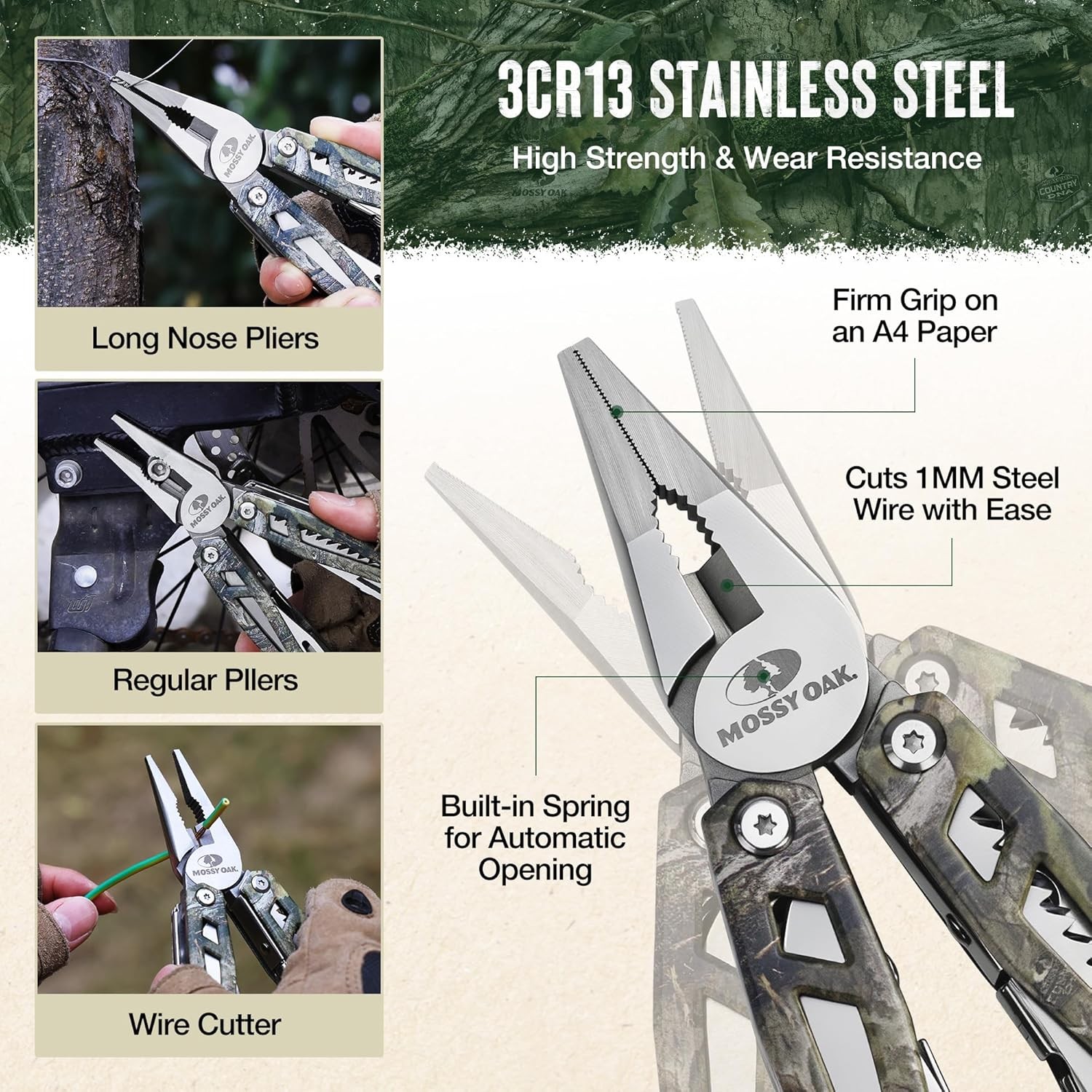 MOSSY OAK Multitool 22-in-1 Stainless Steel Plier Screwdriver Self-locking Knife