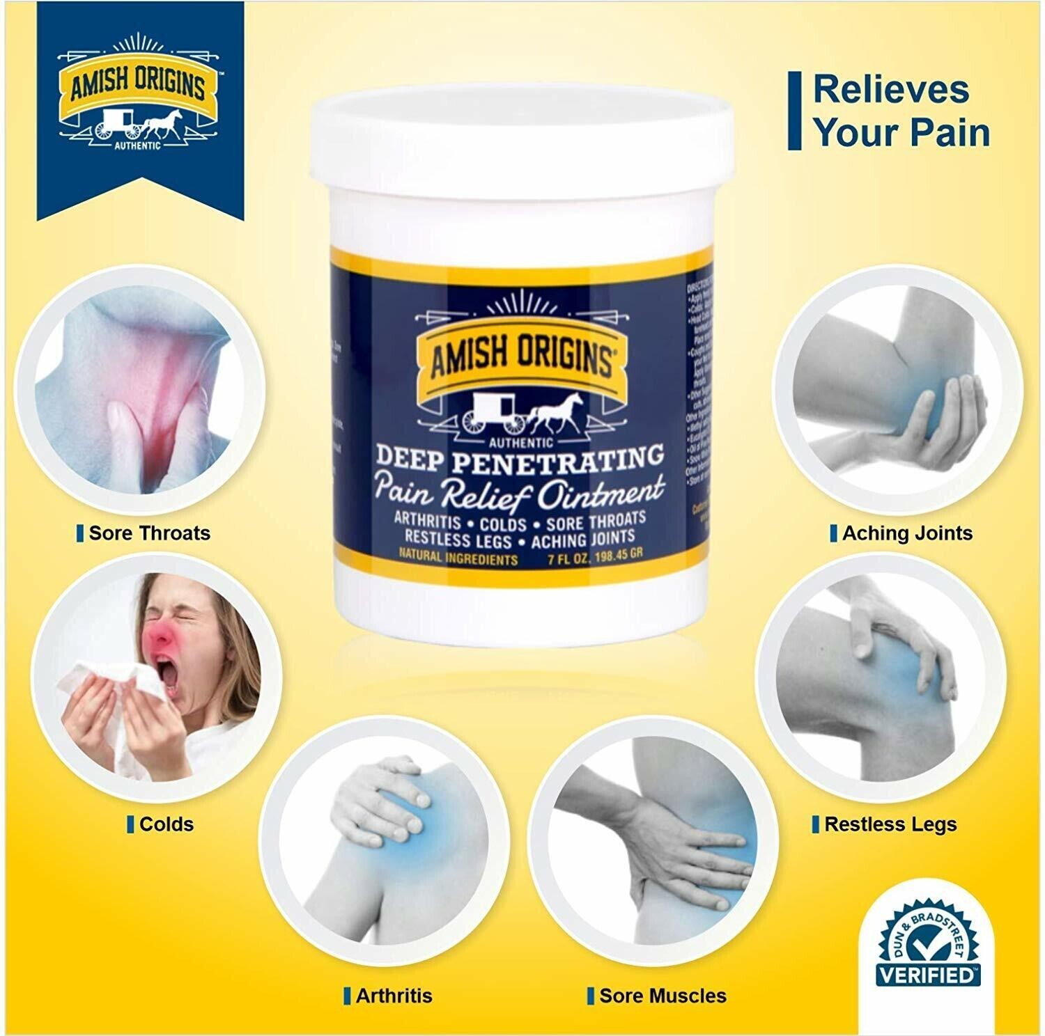 Amish Origins Deep Penetrating Pain Relief Ointment Restless Legs Arthritis 3.5