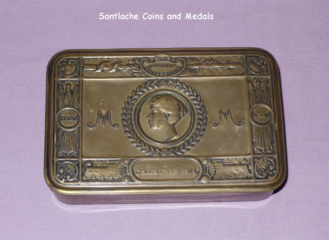 1914 QUEEN MARY CHRISTMAS TIN + ORIGINAL SIGNED CARD PHOTO OF KING & QUEEN