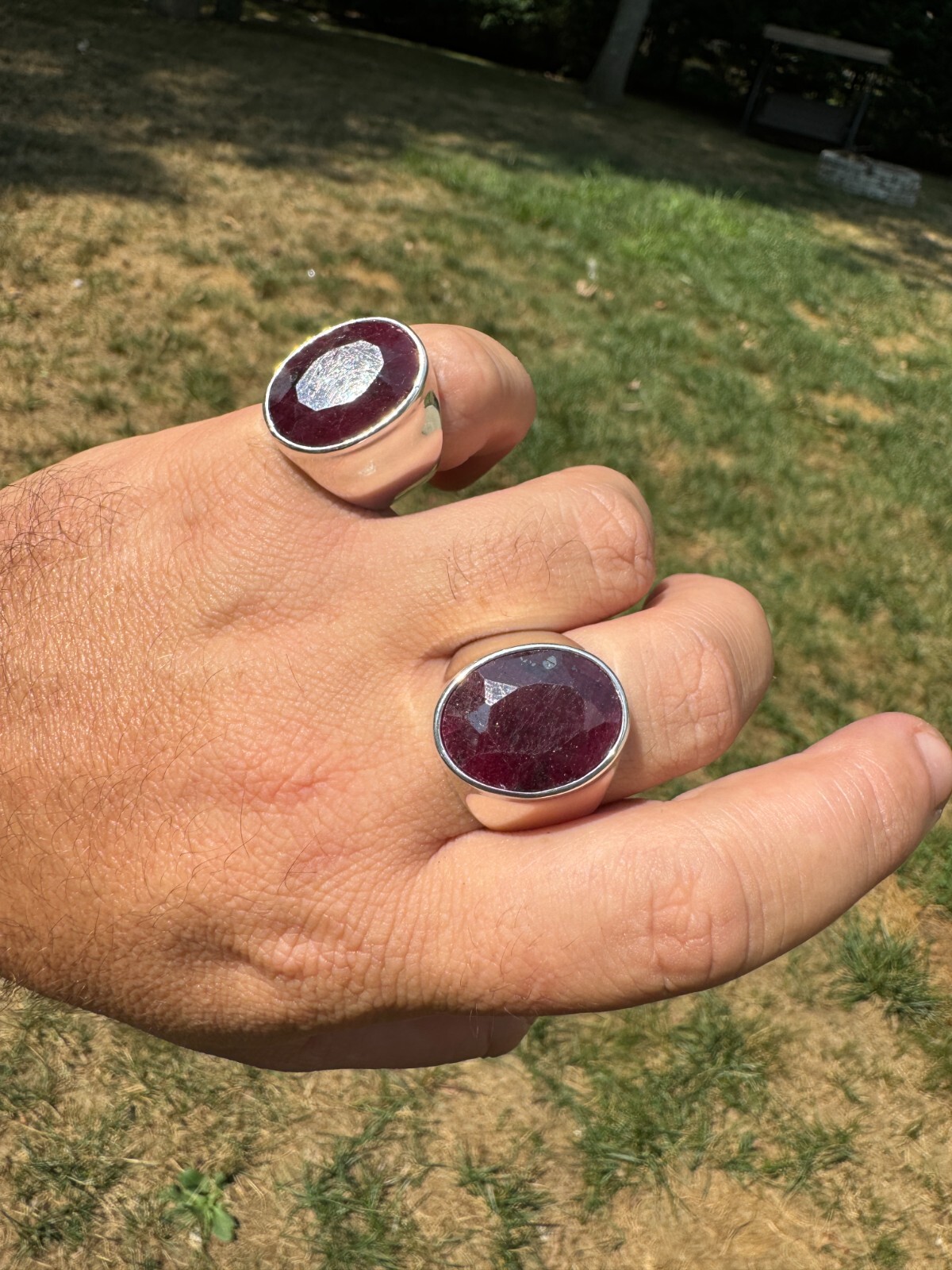 Large 18ct Genuine Ruby Mens Real Solid 925 Sterling Silver Oval Signet Ring
