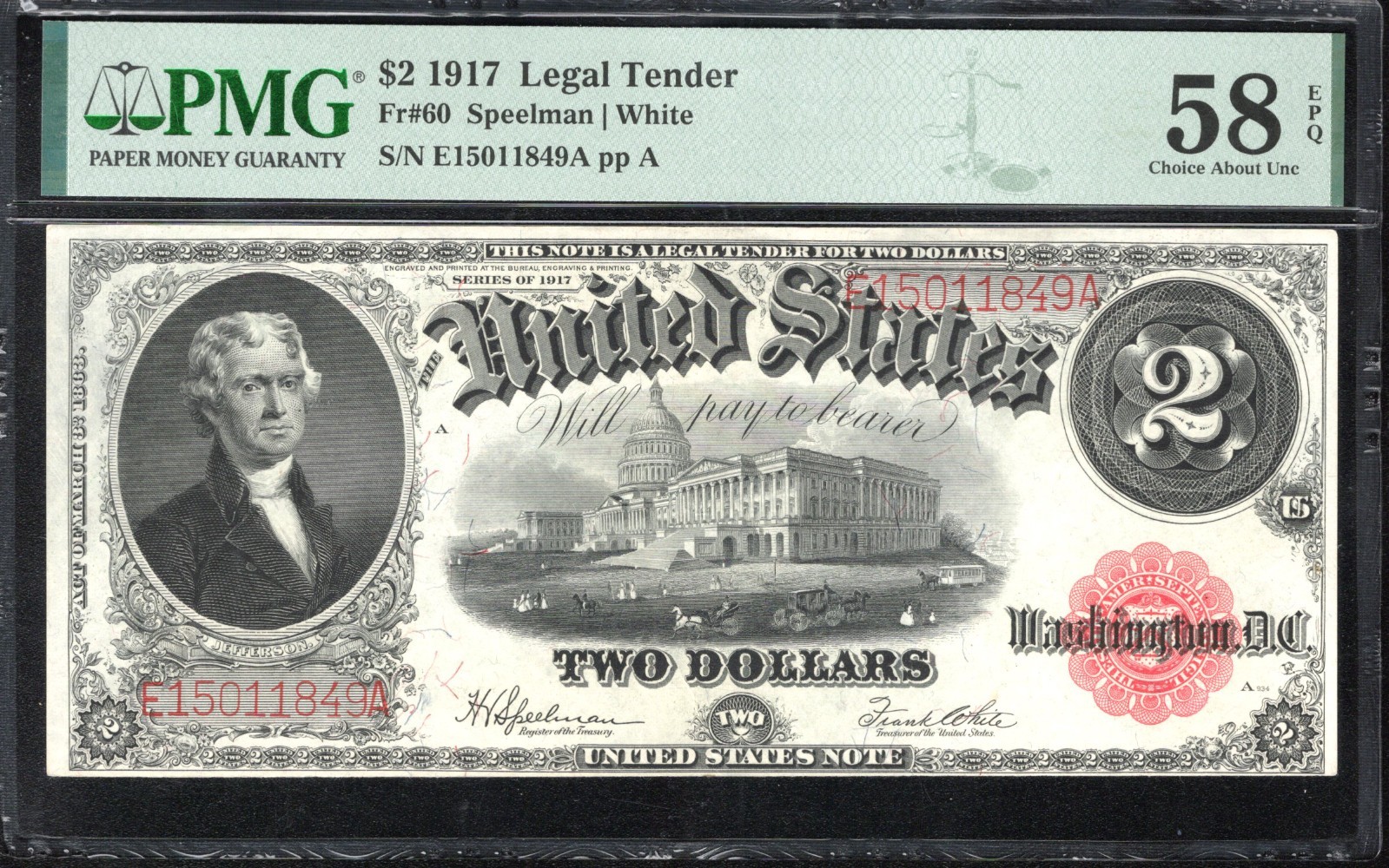 1917 $2 Legal Tender "Bracelet Back" PMG 58 EPQ Fr 60 n11849