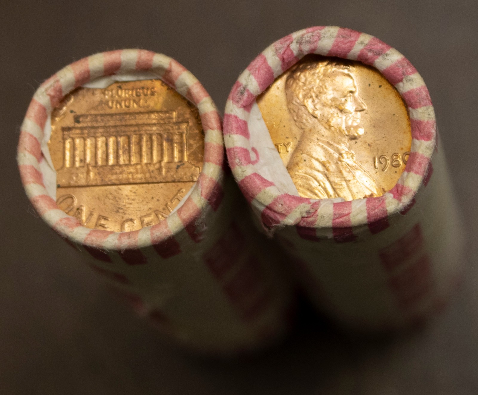 Two 1980 P OBW Original Bank Wrapped Roll 100 Coins Lincoln Memorial Cents L4950