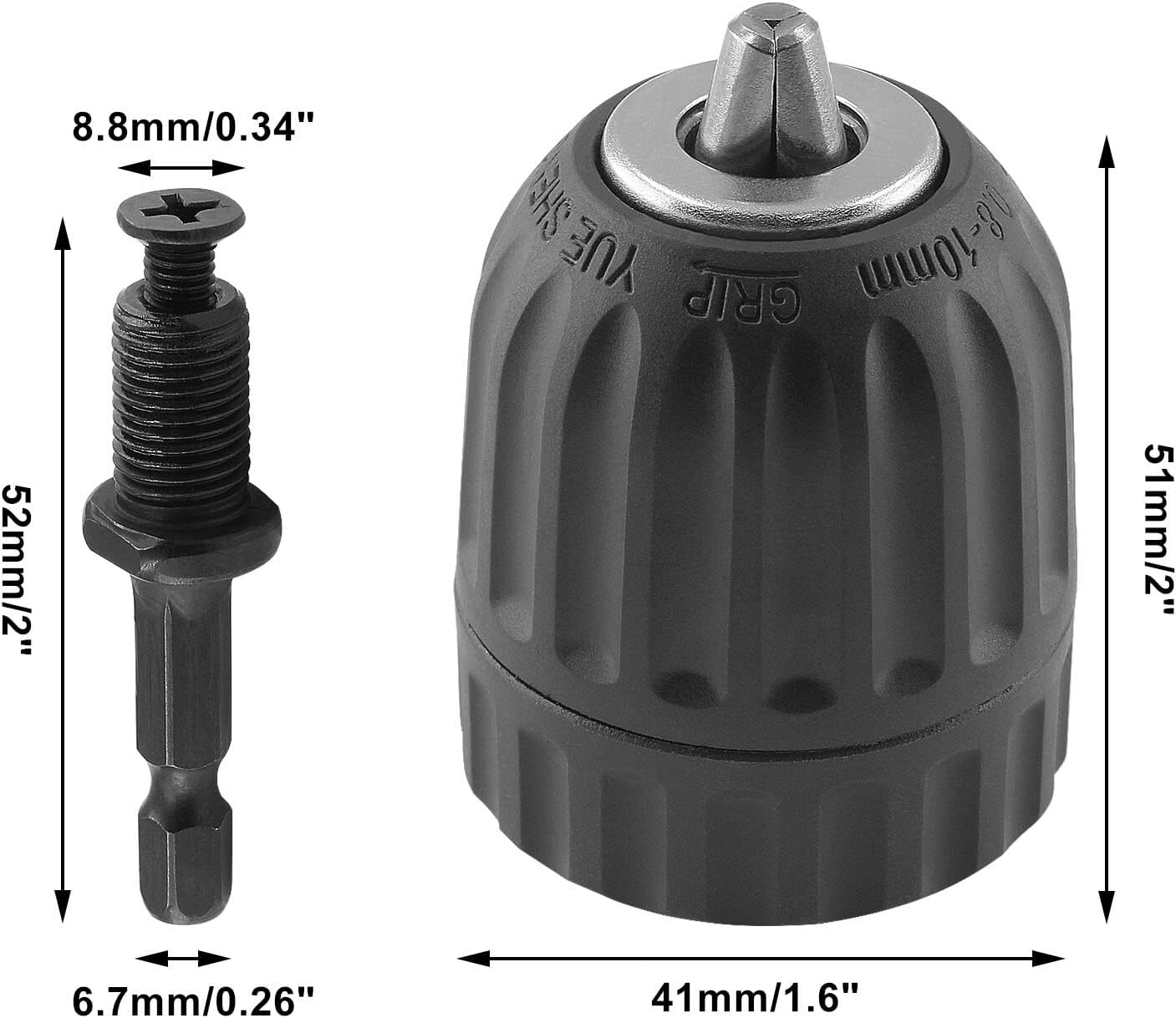 3/8" Keyless Drill Chuck Adapter with 1/4" Hex Shank for Impact Drivers