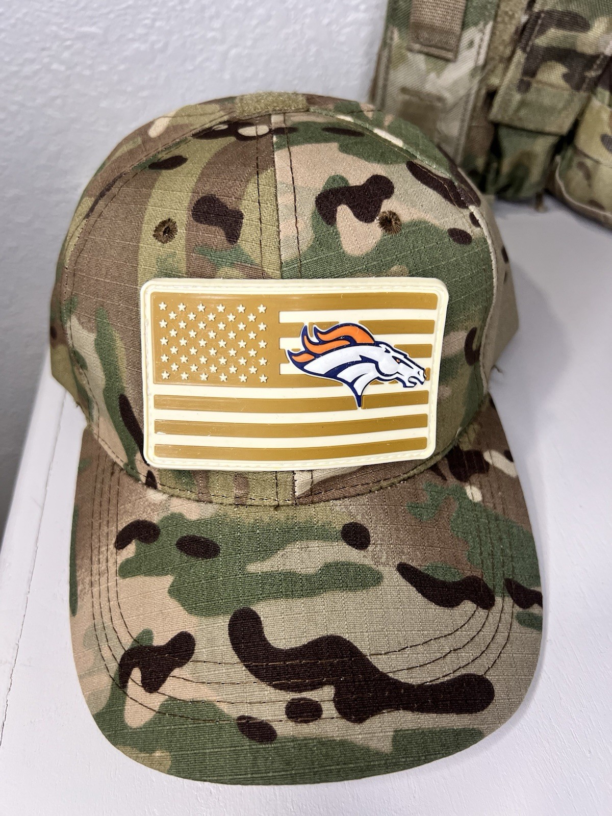 Denver Broncos American Flag PVC Patch with Velcro, New